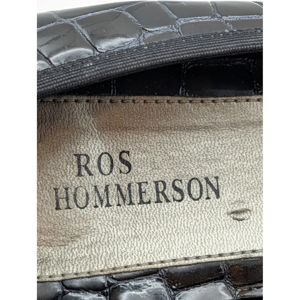 Ros Hommerson Black Croc Embossed Stretch Band Low Heel Pumps Womens 7N Narrow